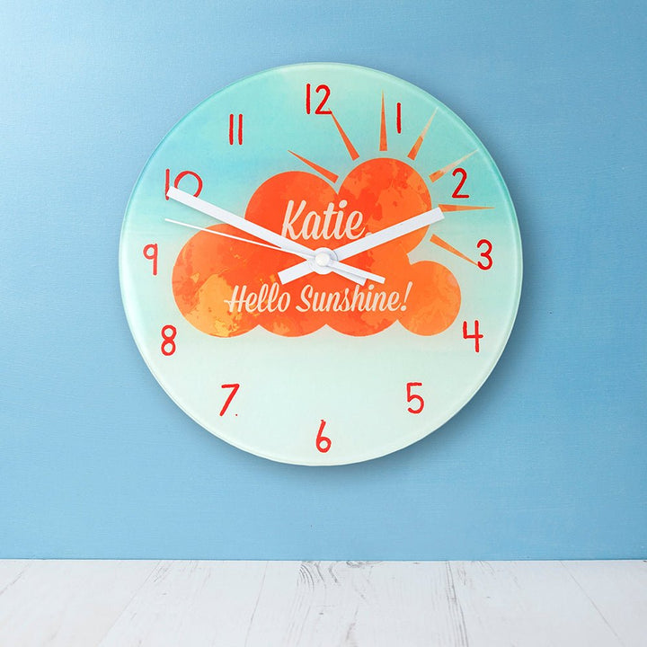 Buy Hello Sunshine Personalised Wall Clock at www.giftsfinder.co.uk