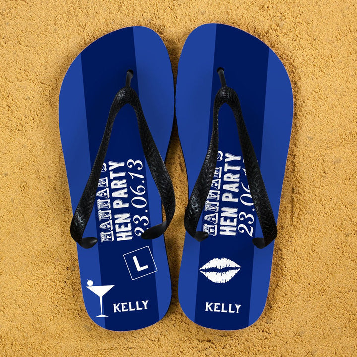 Hen Party Personalised Flip Flops in Dark Blue in gift category Personalised Kids Flip Flops