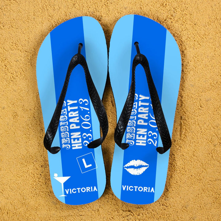 Hen Party Personalised Flip Flops in Light Blue in gift category Personalised Kids Flip Flops