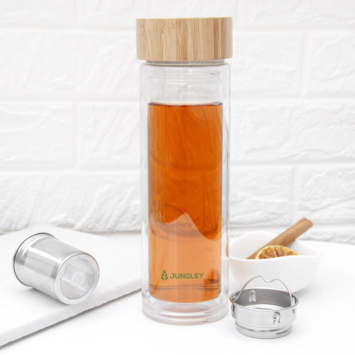 Jungley Glass Tea Tumbler with Bamboo Lid