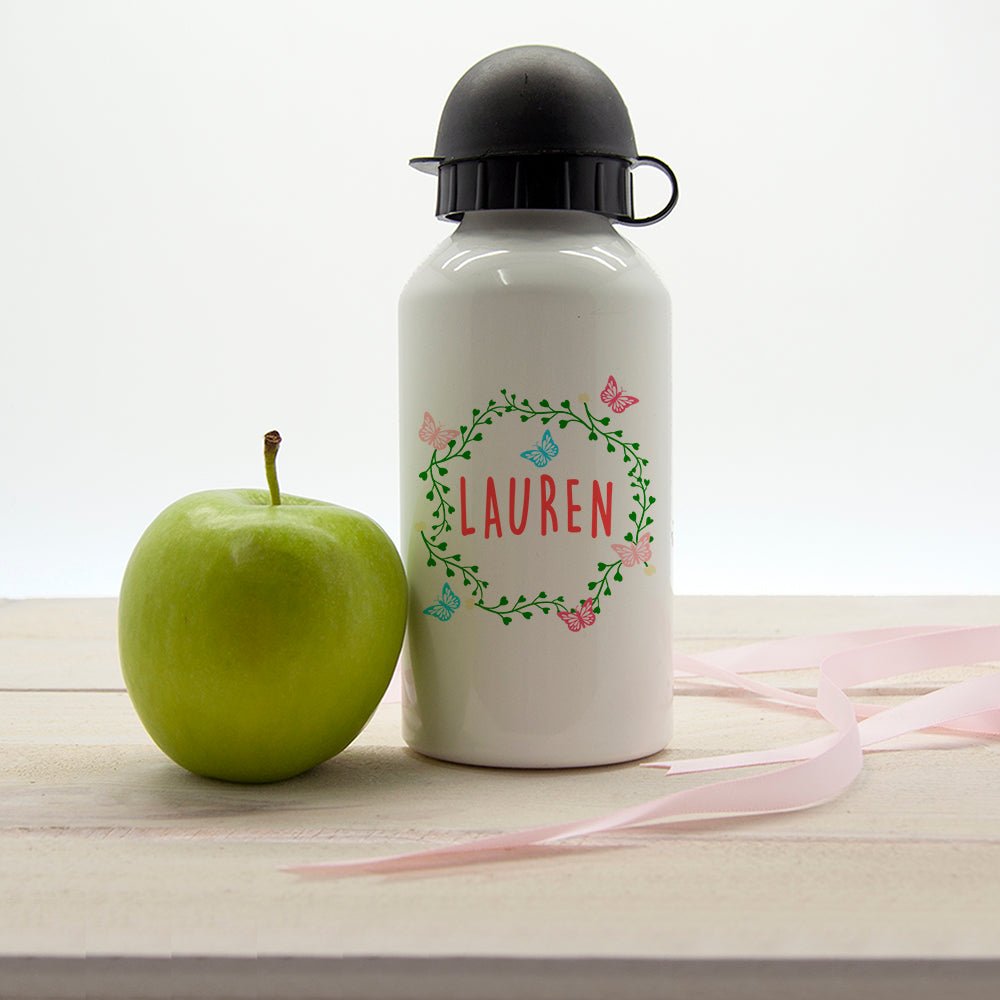 Kids Butterfly Festival Wreath Water Bottle in gift category Personalised Water Bottles