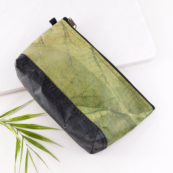 Leaf Leather Small Cosmetic Bag - Black Bottom Edge