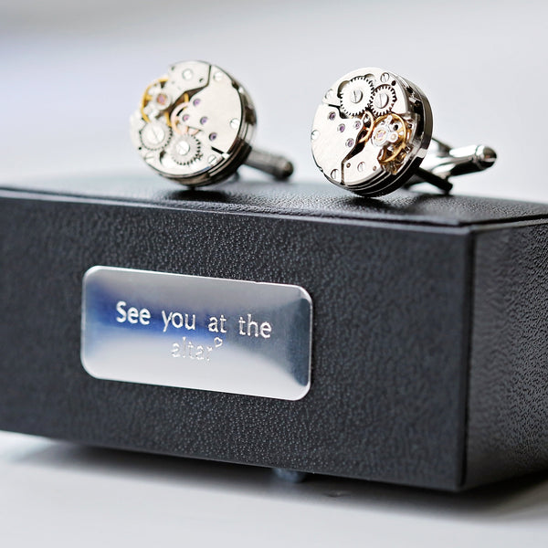 Engraved Gear Movement Cufflinks - part of the Personalised Cufflinks collection