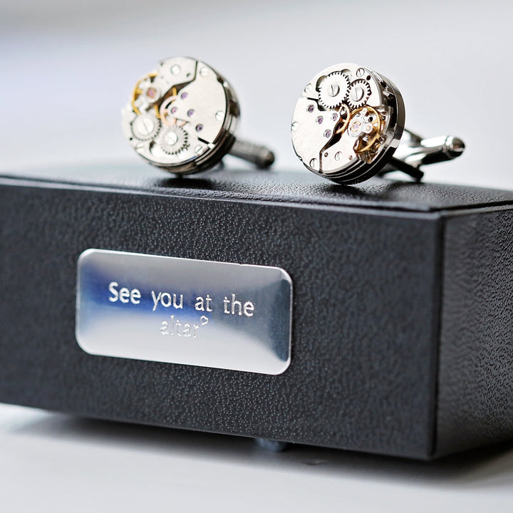 Engraved Gear Movement Cufflinks - 