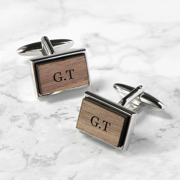 Monogramed Rectangle Walnut Cufflinks