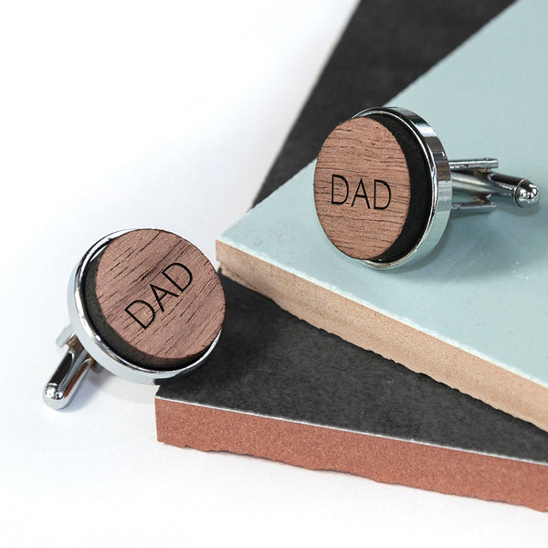 Monogramed Engraved Round Walnut Cufflinks