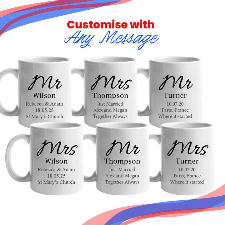 Mr and Mrs Mug Set, Elegant Font Design, Ceramic 11oz/312ml Mugs in gift category 