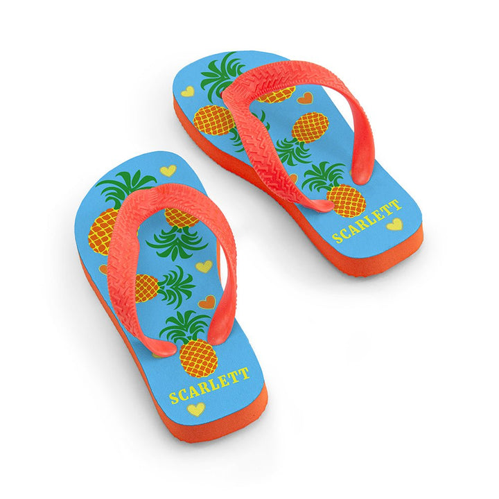 Partying Pineapples! Child's Personalised Flip Flops in gift category 