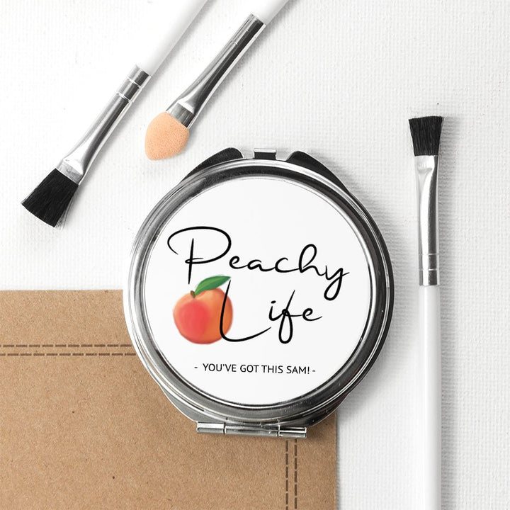 Peachy Life Round Compact Mirror in gift category Personalised Compact Mirrors