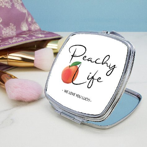 Peachy Life Square Compact Mirror in gift category Personalised Compact Mirrors