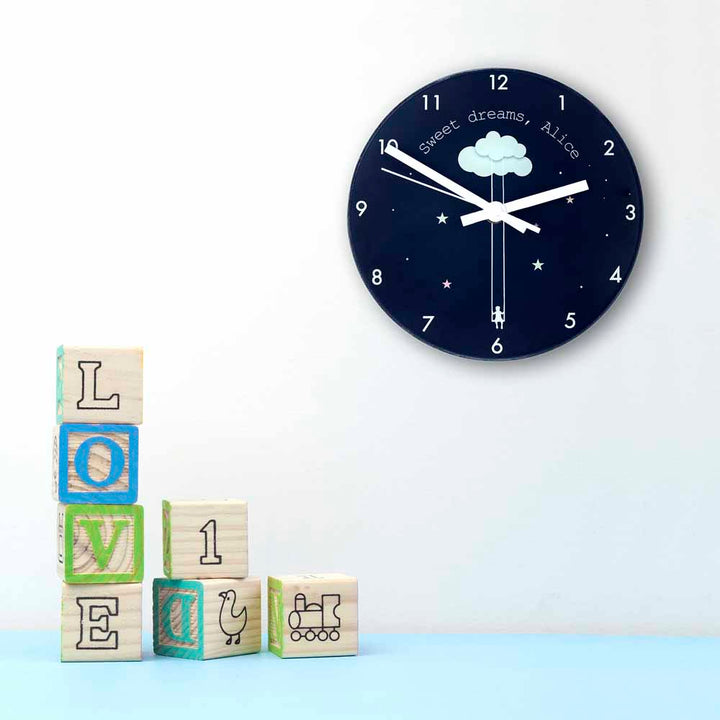 Sweet Dreams Little One Personalised Wall Clock in gift category Personalised Clocks