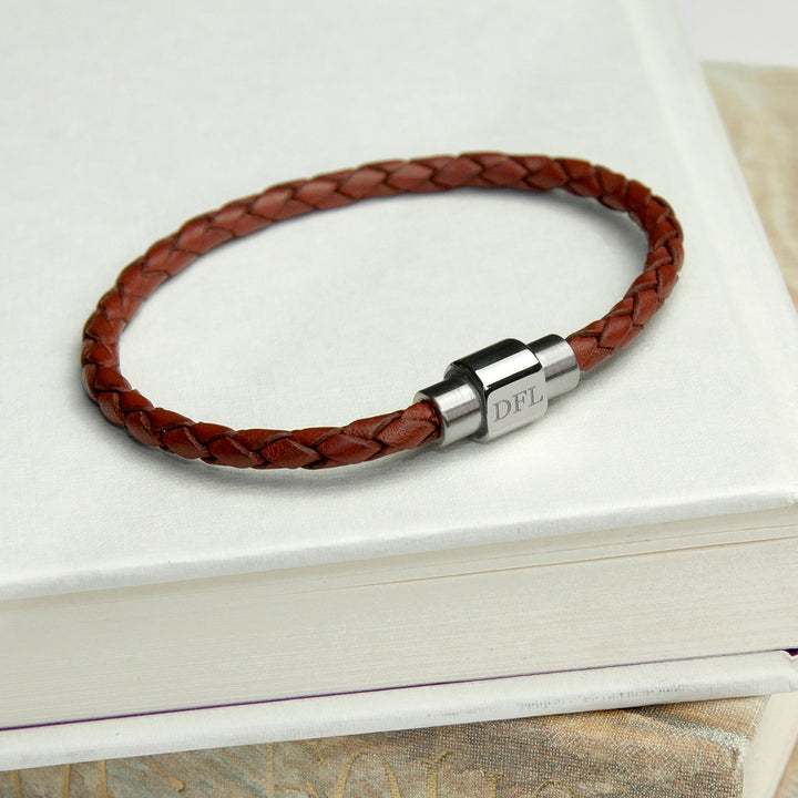 Buy Personalised Men's Woven Leather Bracelet in Burnt Sienna available now at www.giftsfinder.co.uk