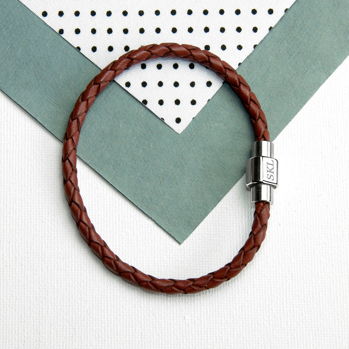 Buy Personalised Men's Woven Leather Bracelet in Burnt Sienna available now at www.giftsfinder.co.uk