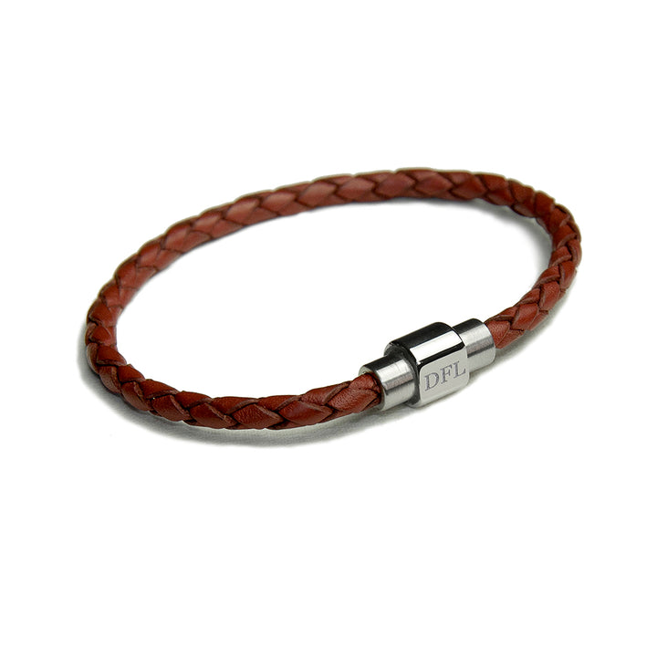 Buy Personalised Men's Woven Leather Bracelet in Burnt Sienna available now at www.giftsfinder.co.uk