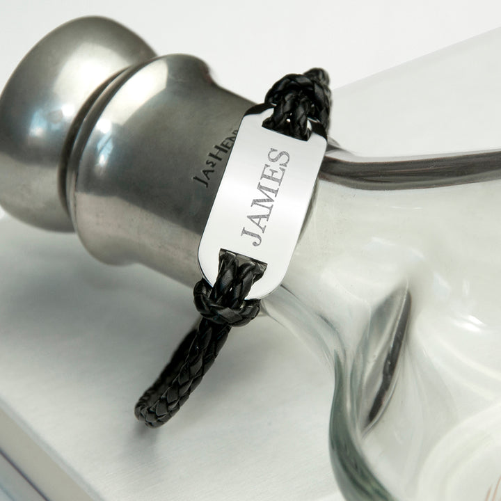 Buy Personalised Men's Statement Leather Bracelet in Black available now at www.giftsfinder.co.uk