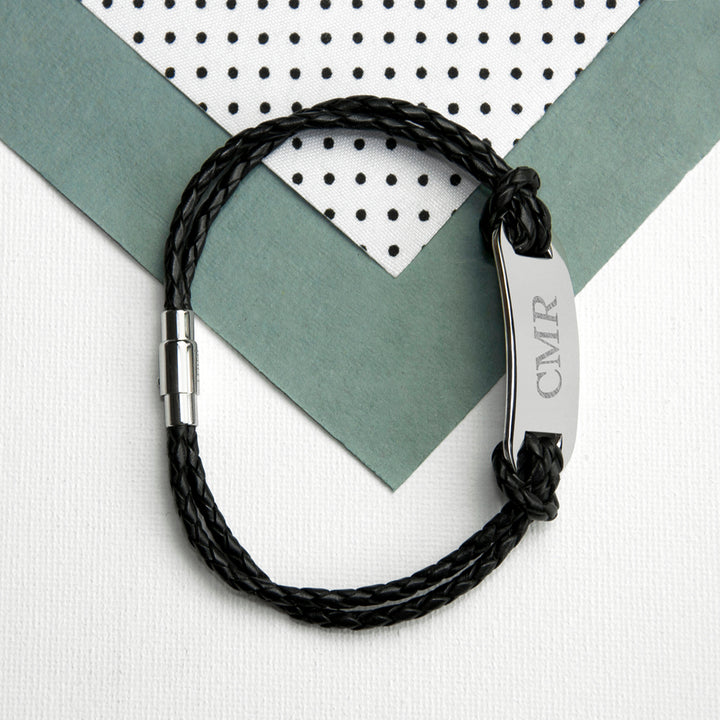 Buy Personalised Men's Statement Leather Bracelet in Black available now at www.giftsfinder.co.uk