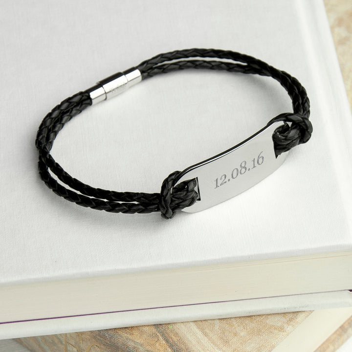 Personalised Men's Statement Leather Bracelet in Black in gift category 