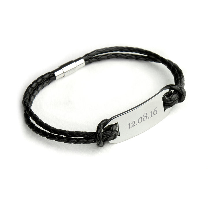 Personalised Men's Statement Leather Bracelet in Black in gift category 