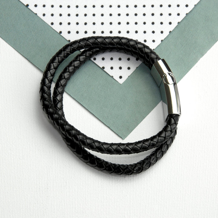 Buy Personalised Men's Dual Leather Woven Bracelet In Black available now at www.giftsfinder.co.uk