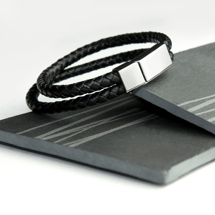 Buy Personalised Men's Dual Leather Woven Bracelet In Black available now at www.giftsfinder.co.uk