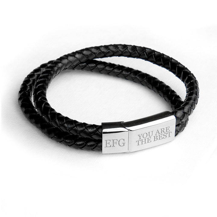 Buy Personalised Men's Dual Leather Woven Bracelet In Black available now at www.giftsfinder.co.uk