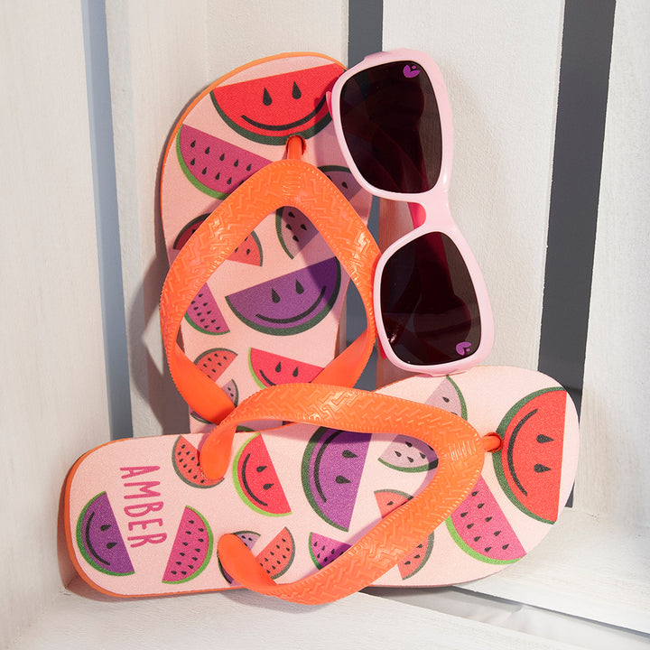 Wild Watermelon Child's Personalised Flip Flops in gift category 