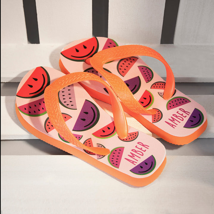 Wild Watermelon Child's Personalised Flip Flops in gift category 