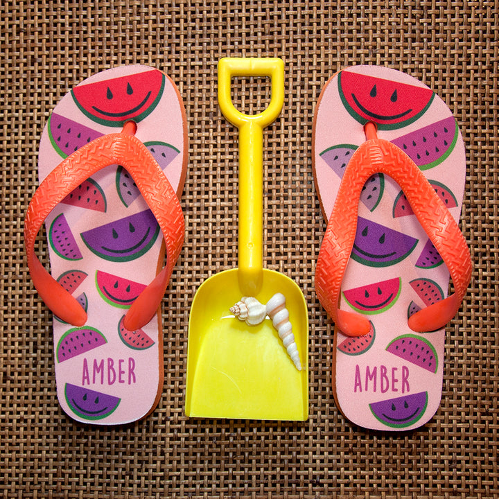 Wild Watermelon Child's Personalised Flip Flops in gift category 