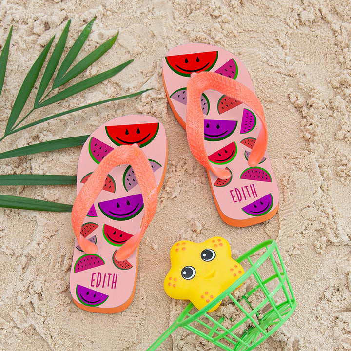 Wild Watermelon Child's Personalised Flip Flops in gift category 