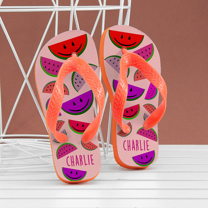 Wild Watermelon Child's Personalised Flip Flops in gift category 