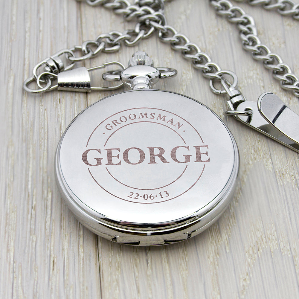 Personalised Groomsman Emblem Pocket Watch in gift category 