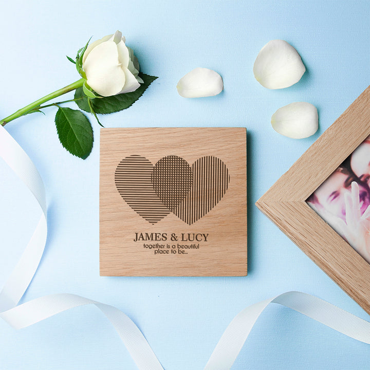 Personalised Heart Venn Diagram Oak  Photo Cube in gift category 