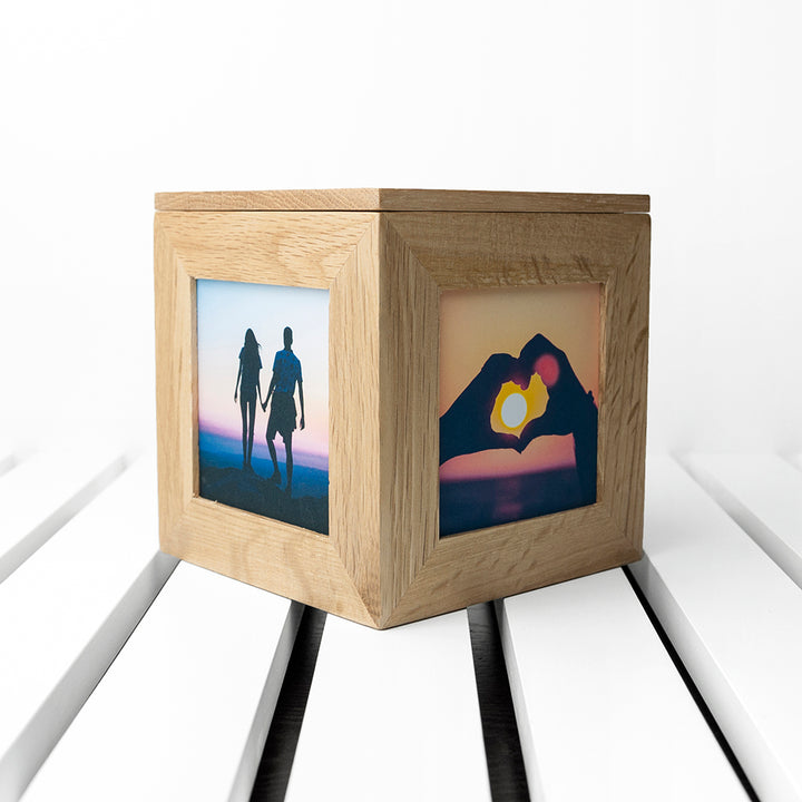 Personalised Heart Venn Diagram Oak  Photo Cube in gift category 