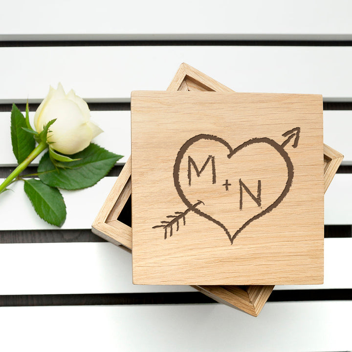 Buy Personalised Carved Heart Oak Photo Cube at www.giftsfinder.co.uk