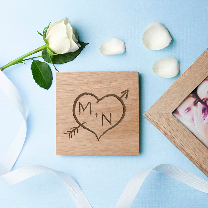 Personalised Carved Heart Oak Photo Cube in gift category 