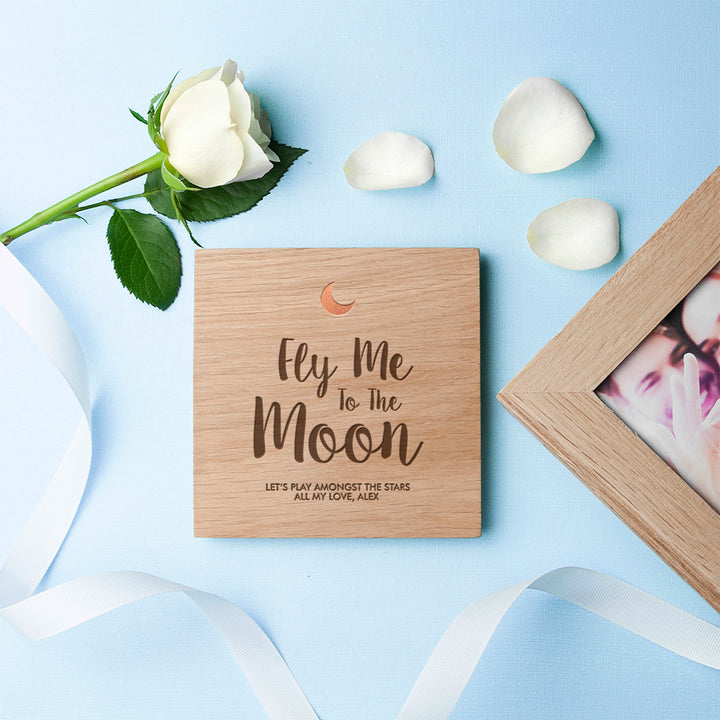 Personalised Fly Me To The Moon Oak Photo Cube in gift category 