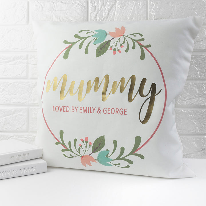 Buy Personalised Floral Wreath Cushion Cover available now at www.giftsfinder.co.uk