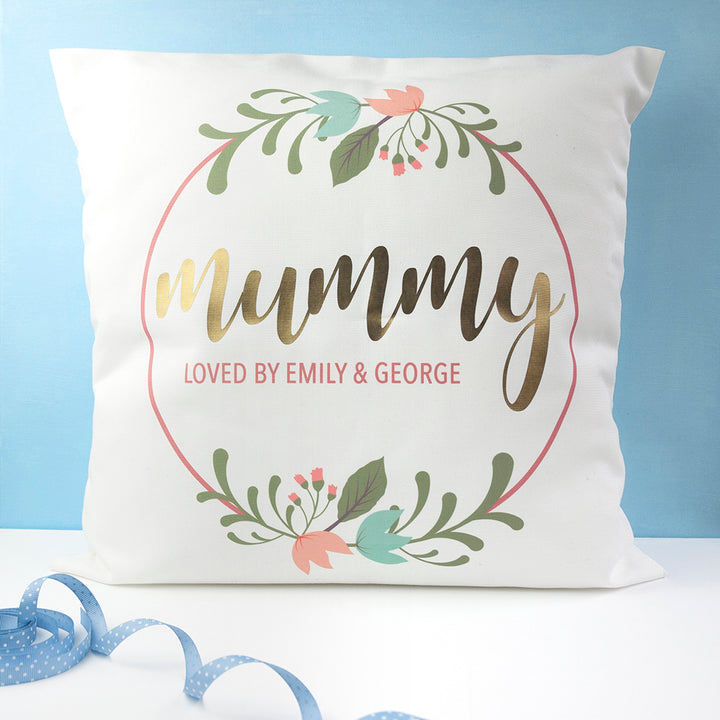 Buy Personalised Floral Wreath Cushion Cover available now at www.giftsfinder.co.uk