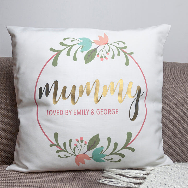 Buy Personalised Floral Wreath Cushion Cover available now at www.giftsfinder.co.uk