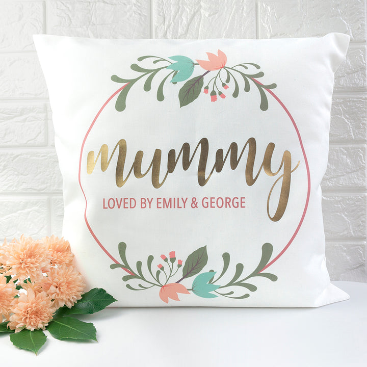 Buy Personalised Floral Wreath Cushion Cover available now at www.giftsfinder.co.uk