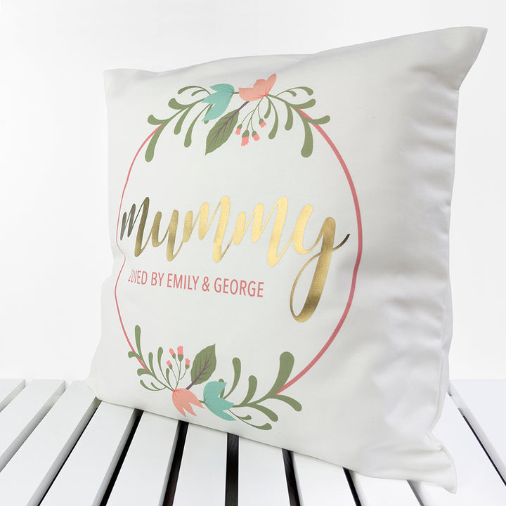 Buy Personalised Floral Wreath Cushion Cover available now at www.giftsfinder.co.uk