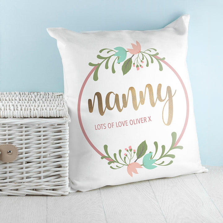 Buy Personalised Floral Wreath Cushion Cover available now at www.giftsfinder.co.uk