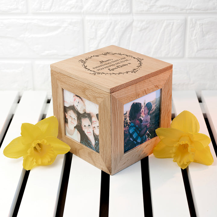 Personalised Thank You Mum Oak Photo Cube in gift category 