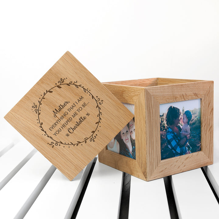 Personalised Thank You Mum Oak Photo Cube in gift category 