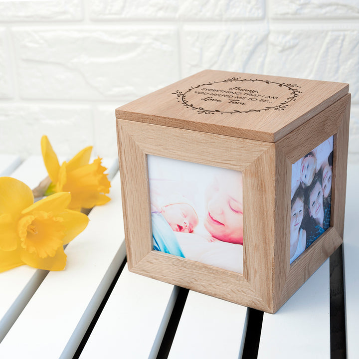 Personalised Thank You Mum Oak Photo Cube in gift category 