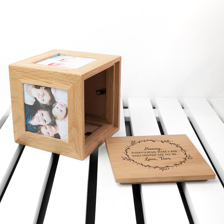 Personalised Thank You Mum Oak Photo Cube in gift category 