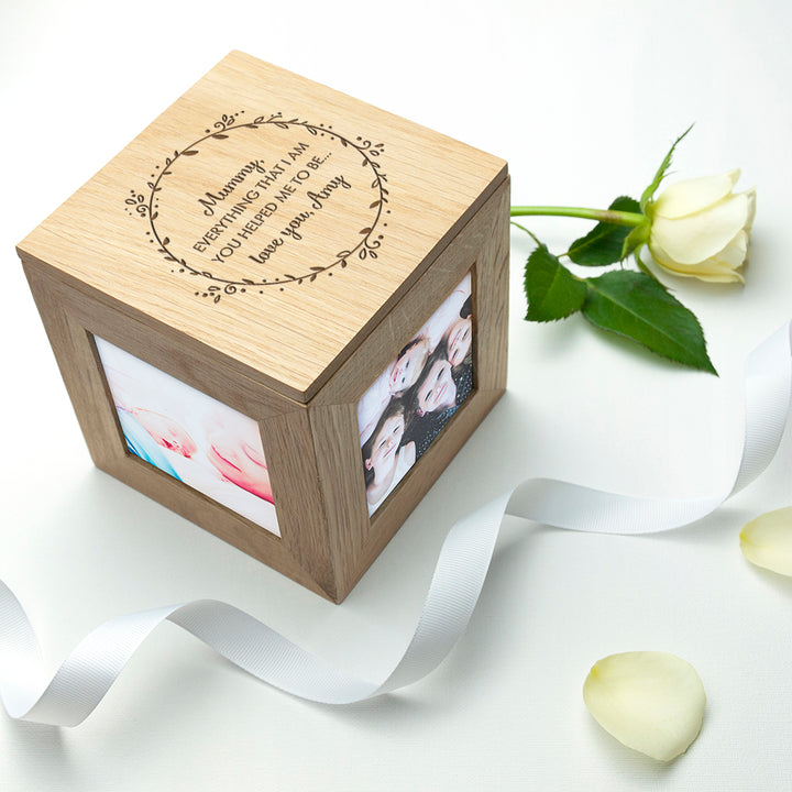 Personalised Thank You Mum Oak Photo Cube in gift category 