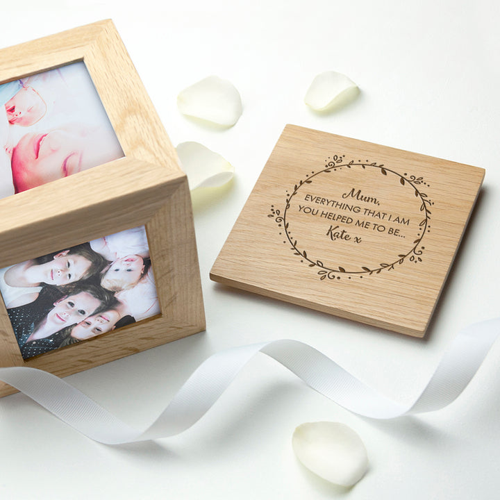 Personalised Thank You Mum Oak Photo Cube in gift category 