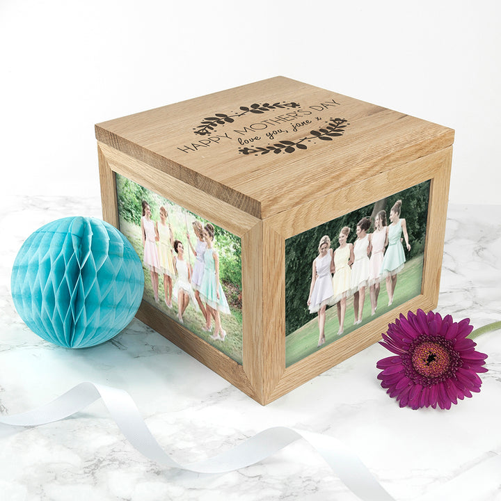 Personalised Happy Mother's Day Large Oak Photo Cube