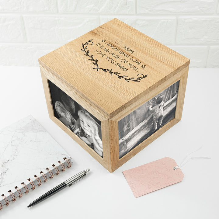 Personalised Mother's Love Large Oak Photo Cube